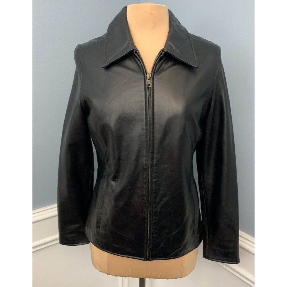 Vintage Jaclyn Smith Jacket Womens S Fitted 100% Leather Lined Black Zip-Up